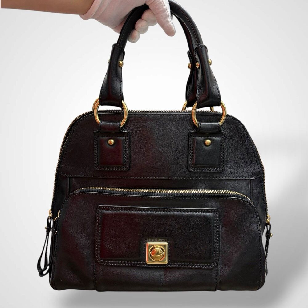 Banana Republic Handbag Black Genuine Leather Purse Doble Handle Classic Preppy - Picture 2 of 13